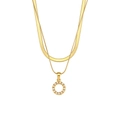 Double-layer gold necklace with flat snake chain and round pearl pendant detail - Letter O