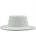 Classic white flat top wool felt boater hat with a wide straight brim for sun protection - M (56-58cm) / White