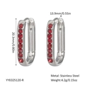 U-shaped stainless steel earrings with red rhinestones and dimensional specifications - Silver U-shaped Red Gemstone Style (YYE025120-R)