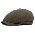 Classic vintage newsboy cap in dark coffee brown twill cotton with button top detail - M (56-58cm) / Gray