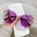 Frameless oversized sunglasses with purple gradient lenses and rhinestone crystal accents - Violet (A06 Lingxiao 8816#)