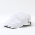 White minimalist cotton newsboy cap with adjustable metal buckle on back - White