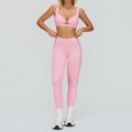 Ensemble de yoga rose avec brassière croisée et legging taille haute à bandes latérales - S / Soutien-gorge de sport + Leggings / Rose Sakura
