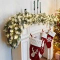 Verschneite Weihnachtsgirlande mit warmen LED-Lichtern für festliche Kamin-Deko - 180CM Zweifarbige Beflockte Kiefer Rattan (Mit Licht) / Grün & Weiß