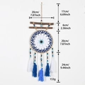 Blue and white Evil Eye dream catcher wall hanging with tassels and wood sticks - 9545C With Wood Stick