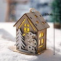 Luminous 10cm wooden Christmas cottage ornament with Santa Claus and warm LED light - Large Cabin Christmas Gifting