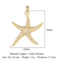 Pendentif étoile de mer doré en cuivre et zircone cubique mesurant 26 x 22 mm - Étoile de Mer Dorée (VB308)