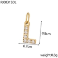 Detailed view of gold letter L pendant with zircon stones including size measurements - Letter L / Gold