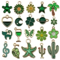 DIY jewelry charm set in green enamel alloy featuring stars, plants, and ocean motifs - Assorted Green Charms (SN992)