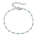 Bohemian stainless steel chain bracelet featuring green enamel beads in a minimalist style - Silver/Green