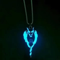 Close-up of wolf head pendant with glowing blue fluorescent light and sword detail - Luminous Blue Wolf Head - Titanium Steel Chain - 70cm