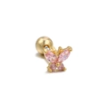 Golden butterfly stud earring with pink gemstones and secure threaded screw ball back - Small / Small Pink 18K Gold