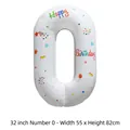 32-inch white number 0 balloon with colorful happy birthday print and star icons - Number 0 / White