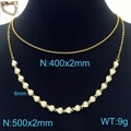 Collar de doble capa dorado con colgantes de corazón de 6mm y perlas elegantes en cadena de cobre - Color Oro Corazón Blanco (KN233671-Z)