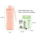 Borraccia pieghevole rosa in silicone da 600ml con scatola e dimensioni - Pieghevole Rotondo / Rosa