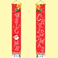 Dettaglio di striscioni natalizi rossi con scritte bianche Welcome e Christmas - MC19 Fondo Giallo Welcome Christmas Cartone Animato