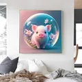 Detail of framed pig diamond painting with golden border for bedroom wall decor - Pig / 30x30cm Frameless