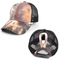 Tie-dye ponytail baseball cap with breathable mesh and adjustable velcro strap for women - Ash Yellow + Black