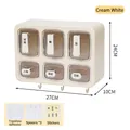 Portaspezie da parete bianco crema con 6 cassetti e 3 ganci per appendere oggetti - Portaspezie a Parete a 6 Scomparti Bianco Crema