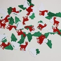 Christmas confetti featuring red glitter reindeer and green glitter Christmas trees - Glitter Reindeer Christmas Tree Beard Confetti