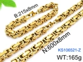 Golden Byzantine necklace and bracelet set in 304 stainless steel, 8mm width luxury finish - 8mm / 16cm / Gold