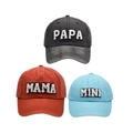 Family baseball cap set with PAPA MAMA MINI chenille patches in grey red and blue - Family Set (PAPA+MAMA+MINI) / Black/Orange/Blue