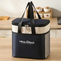 Borsa termica per il pranzo blu navy e beige con manici e tasca laterale in rete - Grande / Blu navy