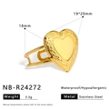 Detail of waterproof hypoallergenic gold heart ring with dimensions and 3.3g weight - Adjustable Open / Scroll Relief Heart Style (NB-R24272)