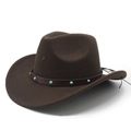 Detail of brown wool cowboy hat with leather band and turquoise stone studs - M (56-59cm) / Brown