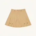 Dettaglio gonna a pieghe kaki con coulisse in vita e accenti in occhielli metallici - L / Grano