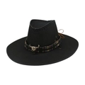 Chapeau de cowboy noir de style western avec ruban ethnique et tête de taureau - Taille unique / Noir (Style Taureau Coloré)