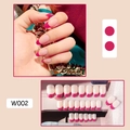 French tip press-on nails in magenta and nude pink, full W002 set display and application - W002 Rose Red French