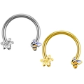 Silver and gold horseshoe rings with delicate bee and flower charms on white background - #3 Fine Flower Bee (Silver Plated)