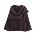 Short dark brown knit coat in a cape style with asymmetric collar and single button - S / Tops / Dark Brown