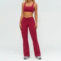 Set yoga bordeaux da donna con reggiseno sportivo e leggings a zampa a vita a V - Taglia S / Top E Pantaloni / Reggiseno + Pantaloni a Zampa / Rosso