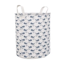 Collapsible large laundry basket with blue whale pattern and sturdy dual handles - Whale