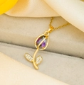 Elegant gold tulip necklace with purple gemstone bud and delicate leaf micro diamonds - Purple Tulip / Gold