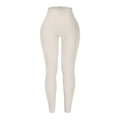 High-waist ribbed yoga pants in beige, seamless compression fit for fitness and gym - S / Off-white