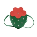 Borsa a tracolla per bambini a forma di fragola verde con foglia rossa e strass argento - Verde