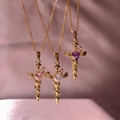 Gold Snake Cross Pink Necklace