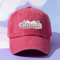 Cappellino da baseball rosso lavato California con toppa spiaggia e palme - Rosso Anguria