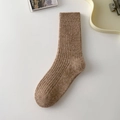 Ribbed wool blend crew socks in warm brown color with thick knitted texture - One Size / Milk Tea