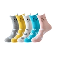 Five pairs of colorful cotton cat socks with 3D ears and paw patterns in professional layout - 3D Ear Paw Cat Set