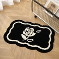 Absorbent bath mat with black and white rose pattern and irregular wavy edges - Rose Pattern-Black