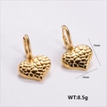 Gold stainless steel heart hoop earrings with textured crocodile skin effect finish - Hammered Heart Pendant Earrings (AMLEH108)