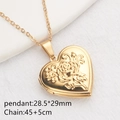 Golden heart locket necklace with rose relief detail, size 28.5x29mm and 45+5cm chain - Gold Rose Flower