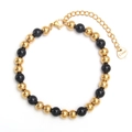 Polished black and gold stainless steel beaded bracelet with extension chain and lobster clasp - Gold+Black 6mm