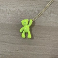 Cute lime green teddy bear pendant necklace with glossy finish and gold chain - Large Bear / Fluorescent Green