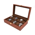 Boîte à montres en bois brun rouge à 10 emplacements avec couvercle transparent - Boîte À Montres 12 Emplacements Grain De Palissandre/Intérieur Café