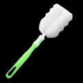 Long handle sponge cup brush with white wavy head and green plastic handle for cleaning - Individual Bag / Green